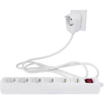 REV Powersplit 6+1 Socket Power Strip with Switch, 2m Cable, White