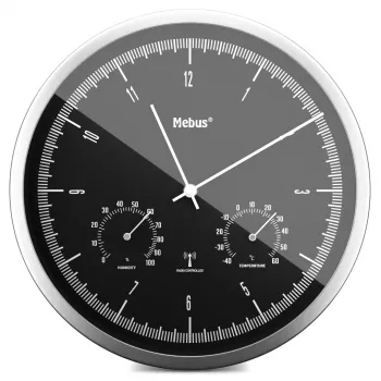 MEBUS 19777 Radio Wall Clock with Thermo-Hygrometer, Silver/White, 30 cm