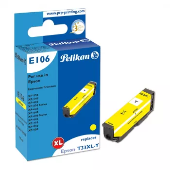 Pelikan E106 saderīga dzeltena tintes kārtridžs High Yield (XL) Epson XP-530/540/630/635/640/645/710/830/900 - 1 gab.