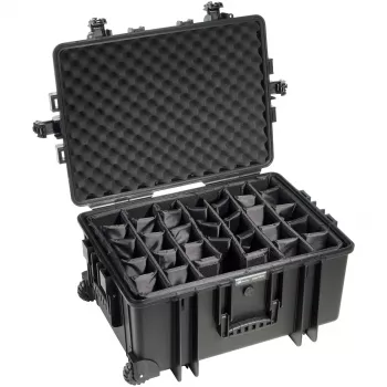 B&W Outdoor Case Type 6800 cietā apvalka koferis ar dalītāju sistēmu, melns