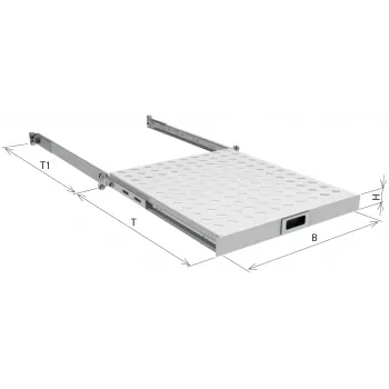 EFB 19 inch 1U izvelkamais plaukts, dziļums 550-650 mm, 30 kg slodze, RAL7035 gaiši pelēks