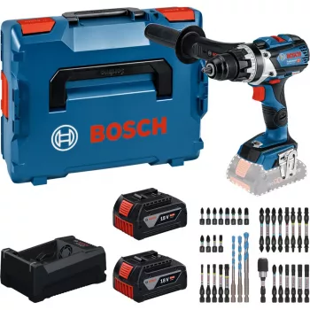 Bosch Professional 18V bezvadu urbjskrūvgrieža komplekts 2x5.0Ah Li-Ion 110Nm bezsuku motors ar lādētāju un uzgaļu komplektu MetaLoc II kastē
