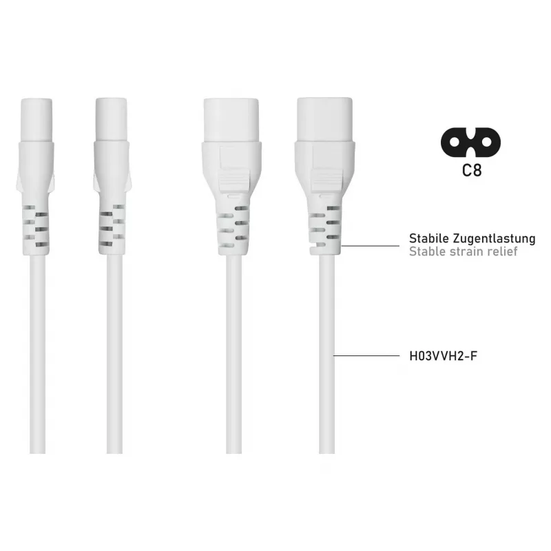 Kabelmeister Euro pagarinātājs ar C8 spraudni un C7 ligzdu, balts, 0,5 m