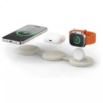 Satechi OntheGo 3-in-1 Wireless Charger ar Qi2, Smilšu, 15W, ST-QTG31W