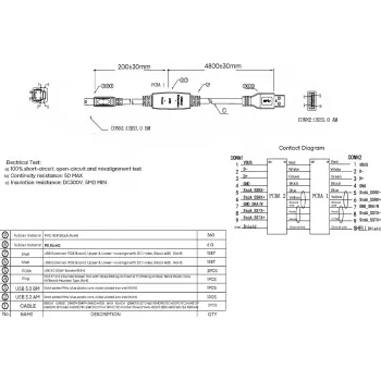 VISION 5 m USB 3.0 aktīvais kabelis ar iebūvētu pastiprinātāju, niķelēti savienotāji, 5 Gbps, USB A (tēviņš) uz USB B (tēviņš), 5,5 mm diametrs, 28+24 AWG, melns