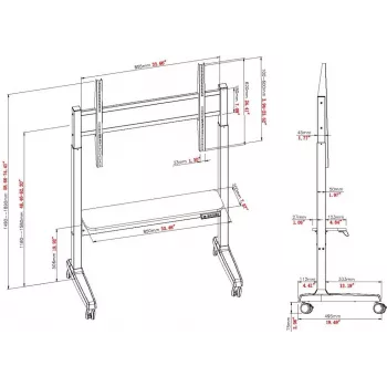 VISION VFM-F15M Motorizēts Displeja Grīdas Statīvs Ratos 40-86 collu Ekrāniem, VESA līdz 800x600, Augstuma Regulēšana 400mm, Melns