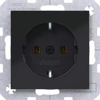 Hager WAS1100BG SCHUKO Socket Type F Push-in Terminal Night Black Glossy