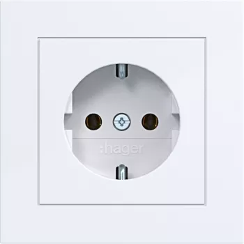 Hager WAS1120WG SCHUKO kontaktligzda ar eņģu vāciņu, A.1 Design Line, Light White Glossy, IP44, 16A, 250V, bezskrūvju spailes
