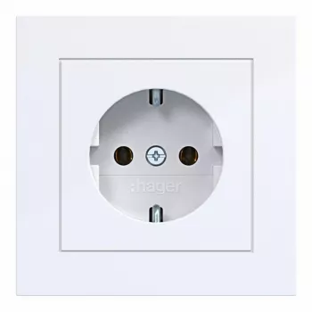 Hager WAS1120WG SCHUKO kontaktligzda ar eņģu vāciņu, A.1 Design Line, Light White Glossy, IP44, 16A, 250V, bezskrūvju spailes