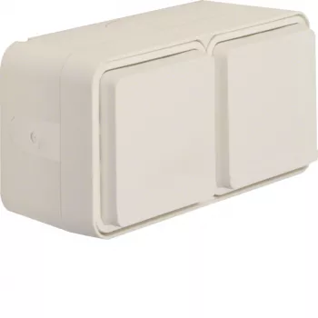 Hager WNC144B SCHUKO Virsmas Kontaktligzda 2-Vietas Horizontāla IP55 ar Veramu Vāku, Balta