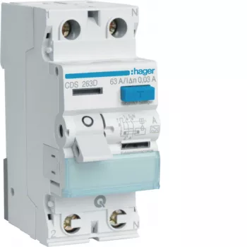 Hager CDS263D RCCB 2-Pole 63A 30mA Type A 6kA QuickConnect