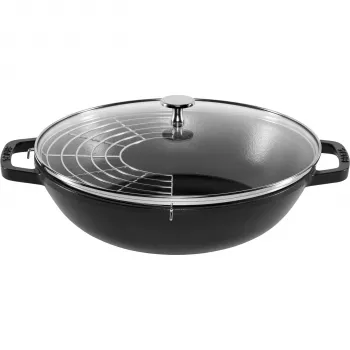 STAUB Wok 30 cm ar vāku, melns, čuguns