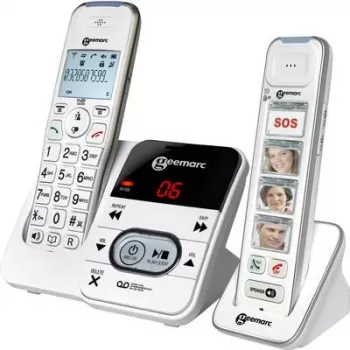 Geemarc PACK Mobility 295 Bezvadu telefons senioriem ar atbildētāju, foto zvanīšanas pogām, izgaismotu displeju, balts