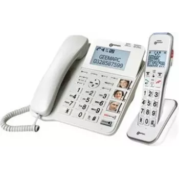Geemarc DECT595 COMBI vadu telefons senioriem ar atbildētāju, brīvroku režīmu, optisko zvanu signalizāciju, dzirdes aparātiem saderīgs, iekļauts avārijas raidītājs (DECT595_COMBI_WH_VDE)