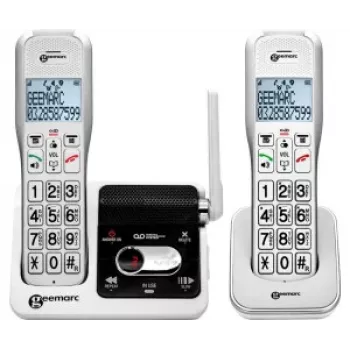 Geemarc AMPLIDECT 595-2 U.L.E Duo Bezvadu Telefons ar 2 Klausulēm - Bāzes Stacija - Lādētājs