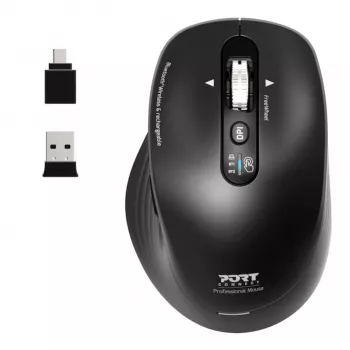 PORT Designs PORT Connect Professional BUSINESS Rechargeable Wireless Mouse - Optical - 6 Buttons - 2,4 GHz, Bluetooth - USB Receiver - Black