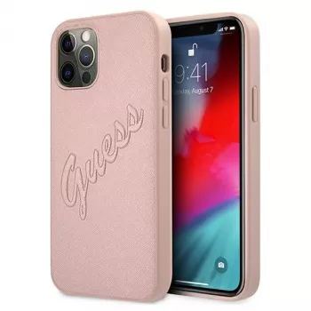 Guess GUHCP12LRSAVSRG Saffiano Vintage Script Hard Case Apple iPhone 12 Pro Max, Rozā