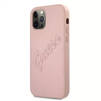 Guess GUHCP12LRSAVSRG Saffiano Vintage Script Hard Case Apple iPhone 12 Pro Max, Rozā