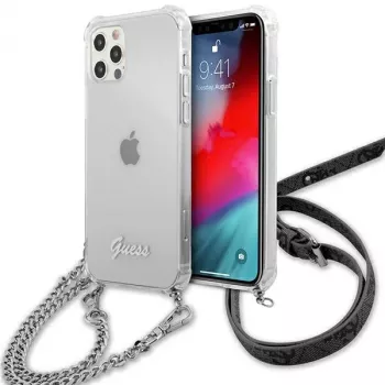 Guess GUHCP12LKC4GSSI iPhone 12 Pro Max 6,7 inch Caurspīdīgs cietais maciņš ar sudraba ķēdīti - 4G kolekcija