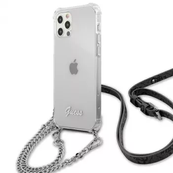Guess GUHCP12LKC4GSSI iPhone 12 Pro Max 6,7 inch Caurspīdīgs cietais maciņš ar sudraba ķēdīti - 4G kolekcija