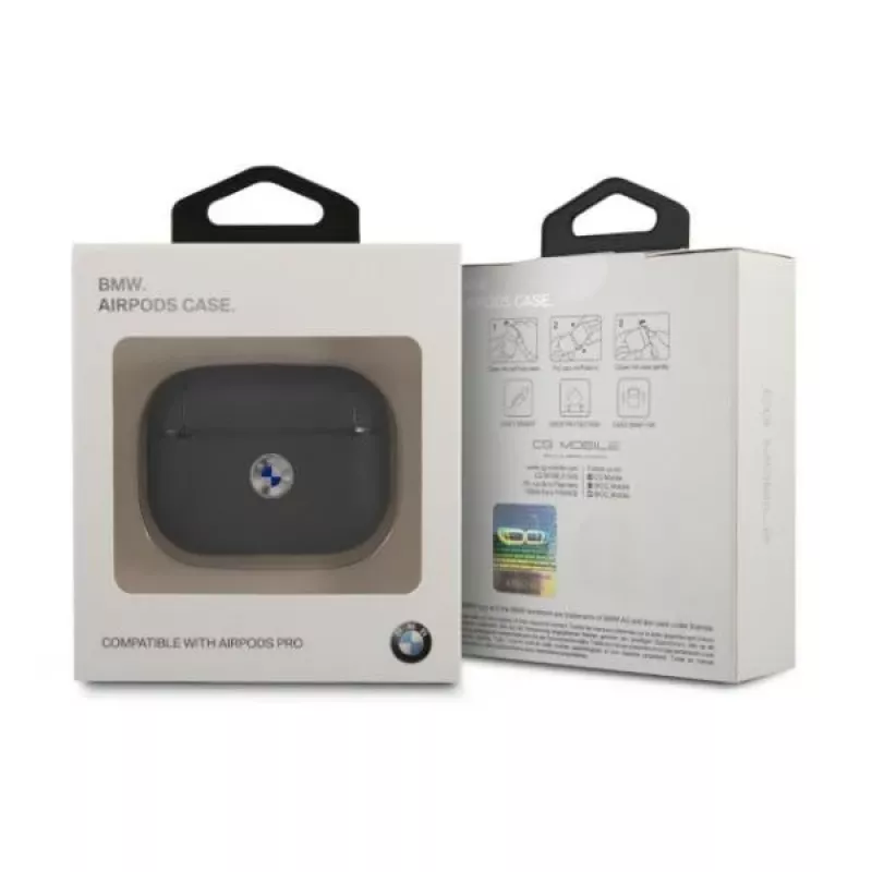 BMW AirPods Pro Cover Navy īstas ādas apvalks ar sudraba logotipu