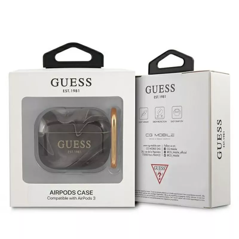 Guess GUA3UNMK AirPods 3 apvalks Black Marble Collection