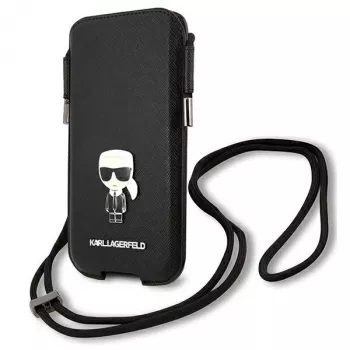 Karl Lagerfeld Saffiano Ikonik Cietais Maciņš Apple iPhone 12 Pro Max, Melns