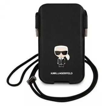 Karl Lagerfeld Saffiano Ikonik Cietais Maciņš Apple iPhone 12 Pro Max, Melns