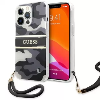 Guess GUHCP13LKCABBK Cietais vāciņš iPhone 13 Pro / 13 6,1 inch Melns Camo Strap Collection