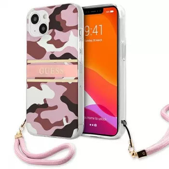 Guess GUHCP13MKCABPI Cietais Vāciņš iPhone 13 / 14 / 15 6,1 inch Rozā Kamuflāžas Siksniņa