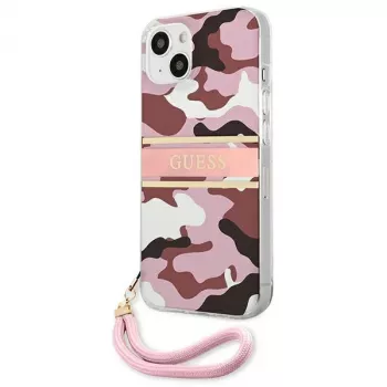 Guess GUHCP13MKCABPI Cietais Vāciņš iPhone 13 / 14 / 15 6,1 inch Rozā Kamuflāžas Siksniņa