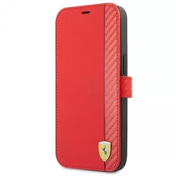 Ferrari FESAXFLBKP13SRE On Track Carbon Stripe Book Case iPhone 13 mini, Sarkans