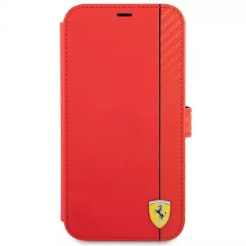 Ferrari FESAXFLBKP13SRE On Track Carbon Stripe Book Case iPhone 13 mini, Sarkans