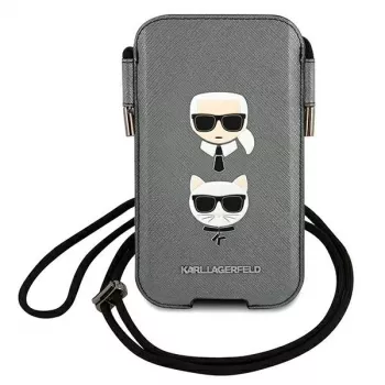 Karl Lagerfeld Ikonik Hardcase Apple iPhone 12 Pro Max, Grey Saffiano PU, Karl & Choupette Head Design