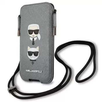 Karl Lagerfeld Ikonik Hardcase Apple iPhone 12 Pro Max, Grey Saffiano PU, Karl & Choupette Head Design