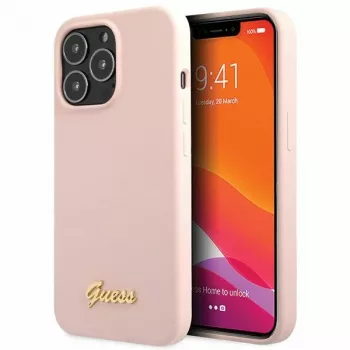 Guess Silicone Script Gold Logo Hard Case Apple iPhone 13 Pro Max 6,7 inch – gaiši rozā