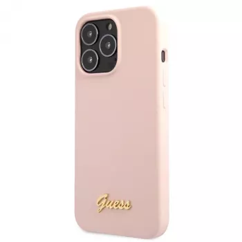Guess Silicone Script Gold Logo Hard Case Apple iPhone 13 Pro Max 6,7 inch – gaiši rozā