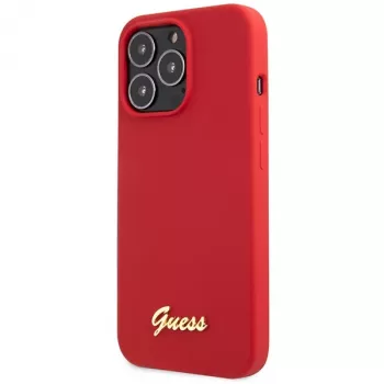 Guess GUHCP13XLSLMGRE iPhone 13 Pro Max 6.7 Burgundy Silicone Hard Case with Vintage Gold Logo