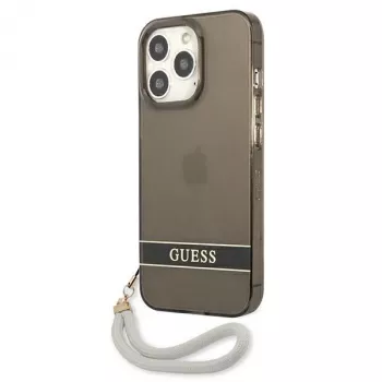 Guess GUHCP13LHTSGSK Caurspīdīgs cietais maciņš ar rokas siksniņu Apple iPhone 13 Pro / iPhone 13, Melns