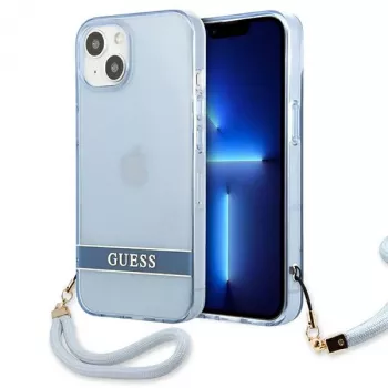 Guess GUHCP13SHTSGSB iPhone 13 mini 5,4 inch Blue Translucent Hardcase with Strap