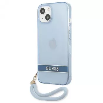 Guess GUHCP13SHTSGSB iPhone 13 mini 5,4 inch Blue Translucent Hardcase with Strap