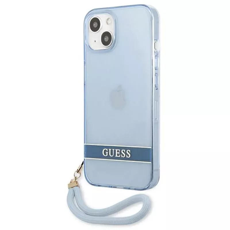 Guess GUHCP13SHTSGSB iPhone 13 mini 5,4 inch Blue Translucent Hardcase with Strap