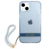 Guess GUHCP13SHTSGSB iPhone 13 mini 5,4 inch Blue Translucent Hardcase with Strap