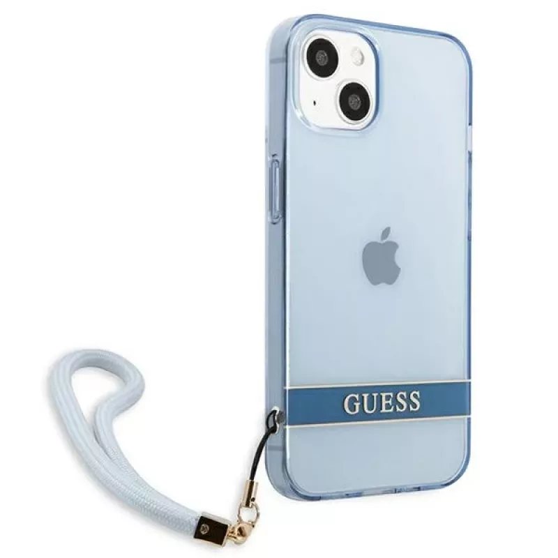 Guess GUHCP13SHTSGSB iPhone 13 mini 5,4 inch Blue Translucent Hardcase with Strap