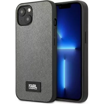 Karl Lagerfeld KLHCP13MSFMP2DG Saffiano Plaque Hard Case iPhone 13/14/15 6,1 collas - Sudrabs