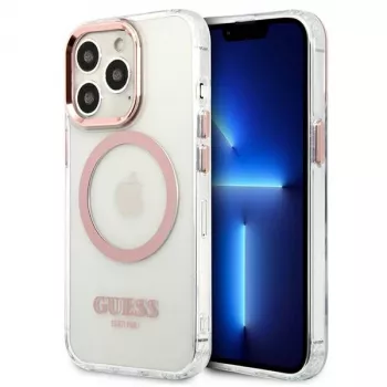 Guess Metal Outline MagSafe Hard Case iPhone 13 Pro / 13 6,1 inch - Rozā