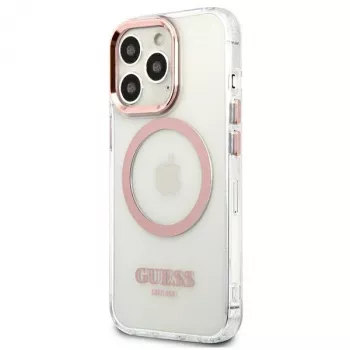 Guess Metal Outline MagSafe Hard Case iPhone 13 Pro / 13 6,1 inch - Rozā