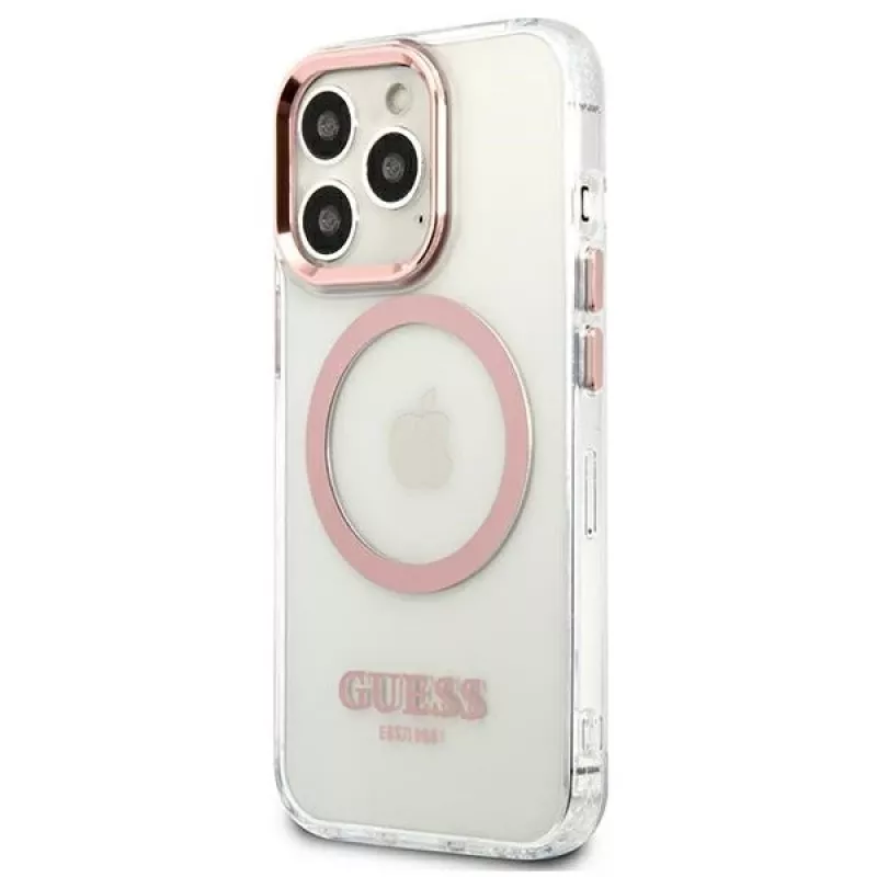 Guess Metal Outline MagSafe Hard Case iPhone 13 Pro / 13 6,1 inch - Rozā