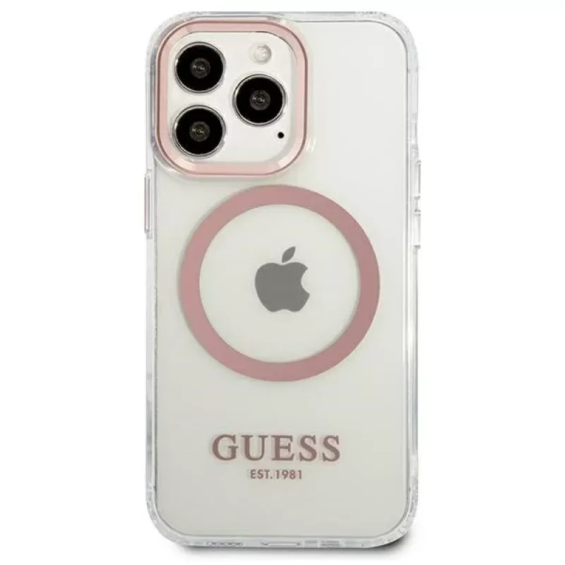 Guess Metal Outline MagSafe Hard Case iPhone 13 Pro / 13 6,1 inch - Rozā