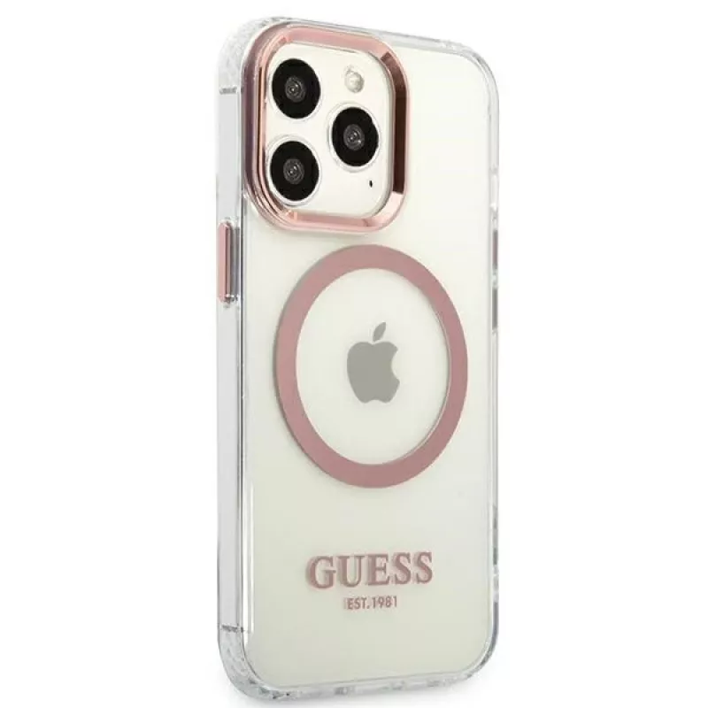 Guess Metal Outline MagSafe Hard Case iPhone 13 Pro / 13 6,1 inch - Rozā